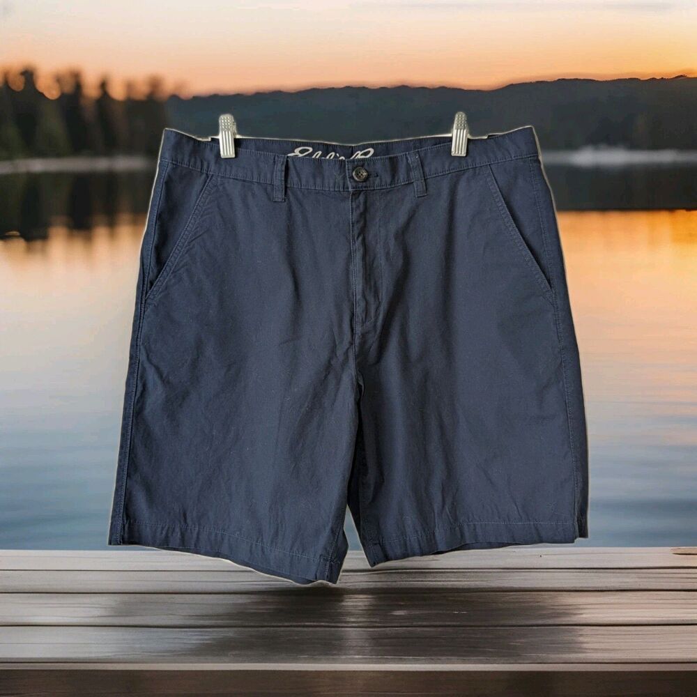 Eddie Bauer Men's Shorts Size 35 Navy Classic Fit Cotton Blend Flat Front